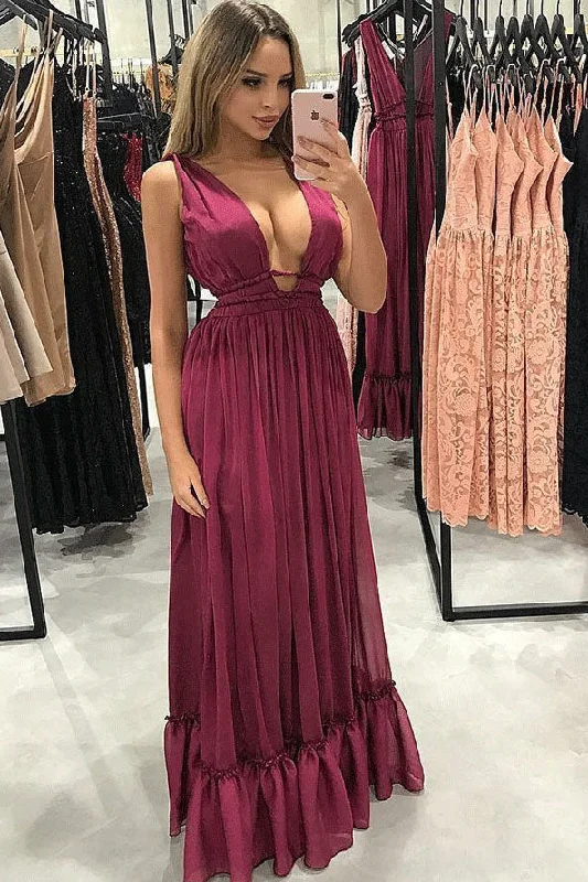 Sexy A-Line V-Neck Pleated Burgundy Chiffon Prom Party Dresses OKF8 Tunics Vintage classic Sexy A-Line V-Neck Pleated Burgundy Chiffon Prom Party Dresses OKF8 Tunics Vintage classic
