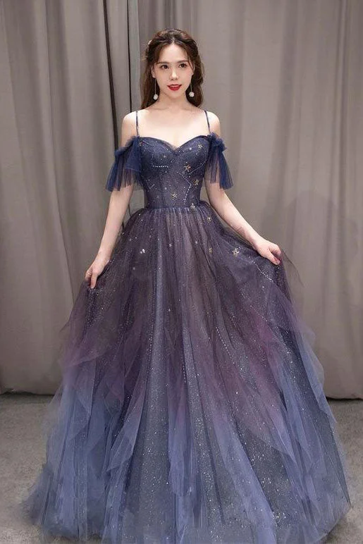 Ombre A Line Dark Purple Tulle Long Prom Dress Evening Party Dress OK1162 Square Neckline Feminine Ombre A Line Dark Purple Tulle Long Prom Dress Evening Party Dress OK1162 Square Neckline Feminine
