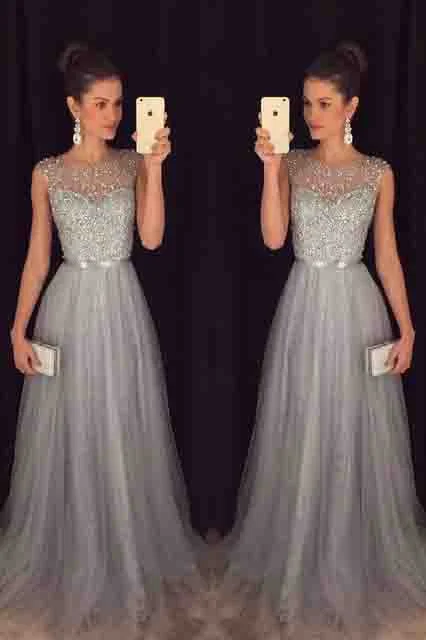 Elegant Gray Tulle Long A Line Prom Dresses,Formal Party Dresses OKE94 Tunics Lace romantic Elegant Gray Tulle Long A Line Prom Dresses,Formal Party Dresses OKE94 Tunics Lace romantic