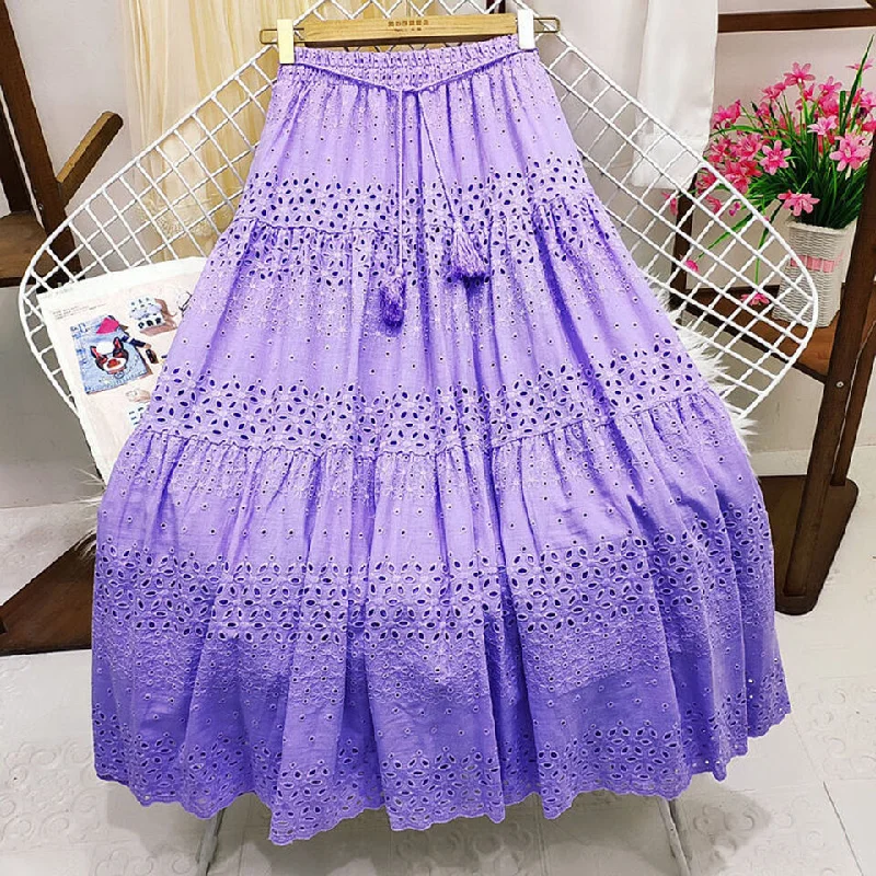 Lavender Eyelet Boho Maxi Skirt ribbed skirt waist
