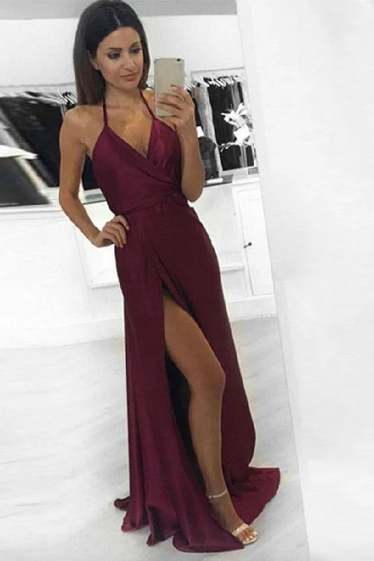 Sexy A-line Halter Neck Burgundy Long Prom Dress Party Dress PG401 Tunics Bridal satin Sexy A-line Halter Neck Burgundy Long Prom Dress Party Dress PG401 Tunics Bridal satin