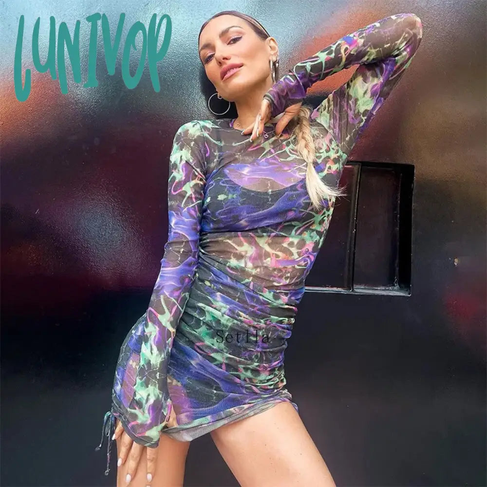 Lunivop Print Mesh Sheer Long Sleeve Mini Bodycon Dress Club Women Sexy Drawstring Ruched Party Dresses Clubwear Summer Dress Tunics Fall fleece Lunivop Print Mesh Sheer Long Sleeve Mini Bodycon Dress Club Women Sexy Drawstring Ruched Party Dresses Clubwear Summer Dress Tunics Fall fleece