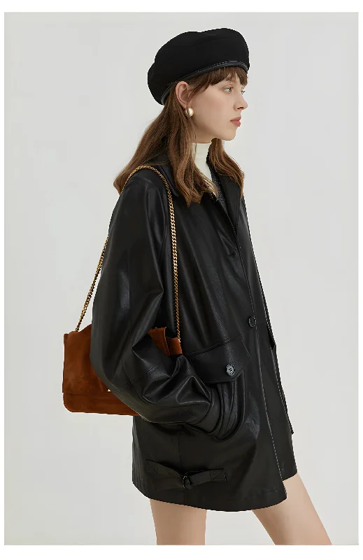 Black Retro-Style Eco-Friendly Pu Leather Moto Jacket Hoodie Zip-Up Jacket Button-Up Jacket Black Retro-Style Eco-Friendly Pu Leather Moto Jacket Hoodie Zip-Up Jacket Button-Up Jacket