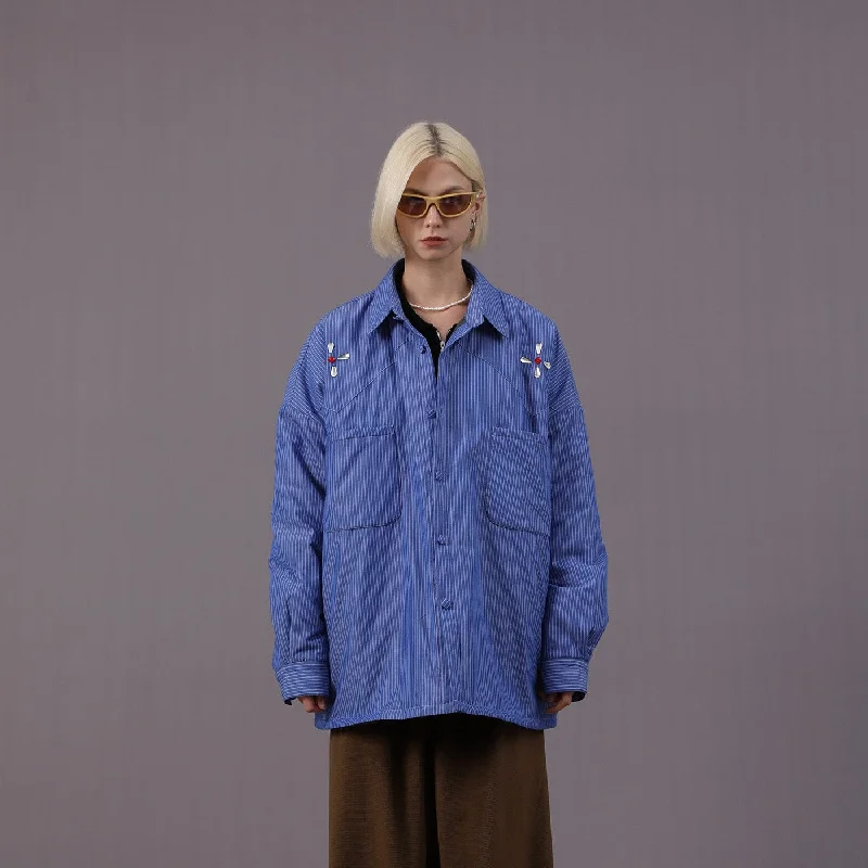 Striped Work Padded Shirt Jacket Mesh Jacket Canvas Jacket Denim Jacket