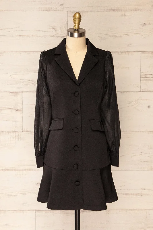 Ebbra | Black Blazer Dress w/ Sheer Sleeves Milan Custom Blazer