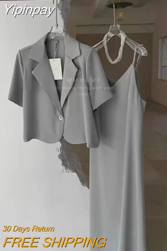 Yipinpay Suits Office Lady Grey Blazers Short Coat Short Sleeve Jacket Sexy Camisole Dress Bodycon Two Piece Sets Womens Outifits Hoodie Zip-Up Jacket Button-Up Jacket Yipinpay Suits Office Lady Grey Blazers Short Coat Short Sleeve Jacket Sexy Camisole Dress Bodycon Two Piece Sets Womens Outifits Hoodie Zip-Up Jacket Button-Up Jacket
