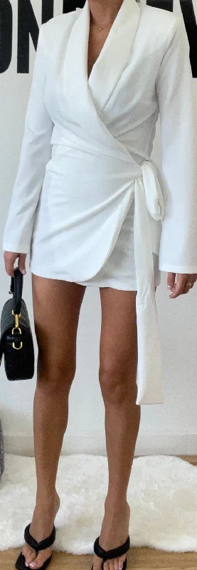 White Wrap Blazer Dress Slim Fit Blazer