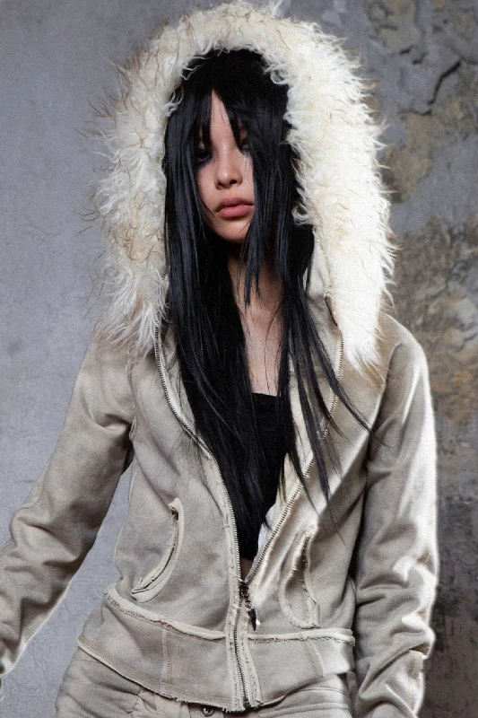 Arctic Fur Hood Jacket Zippered Front Buttoned Front Snap Front