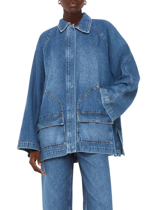 Flare Sleeve Denim Jacket Toggled Jacket Drawstring Jacket Belted Jacket