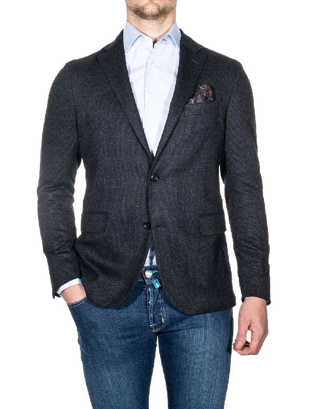 Check Jacket Grey A-Line Jacket Boat Neck Shawl Collar