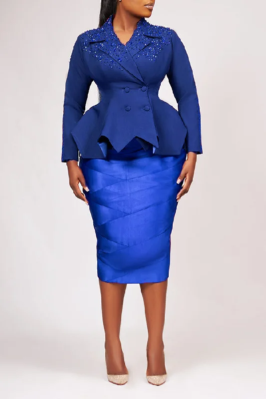Fashion Colored Diamond Blazer & Skirt Set Women's Premium Blazer