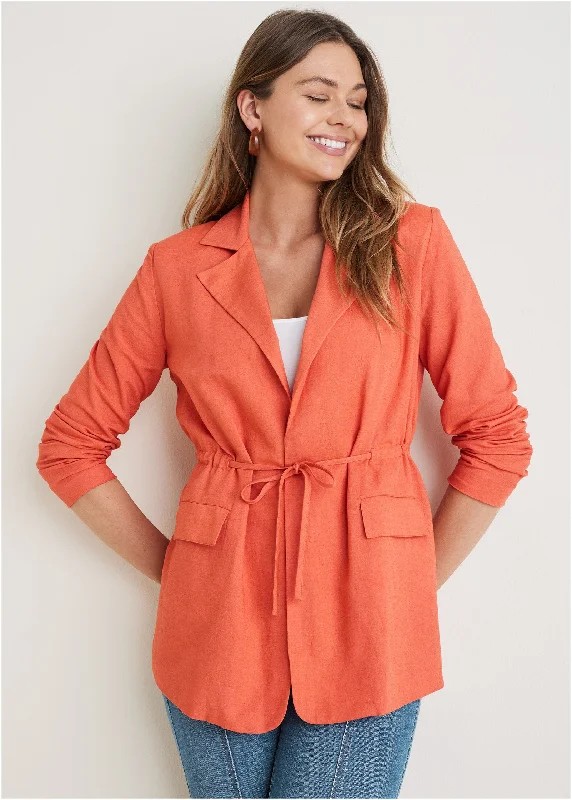 Cotton Linen Blazer - Burnt Orange Women's Custom Jacket