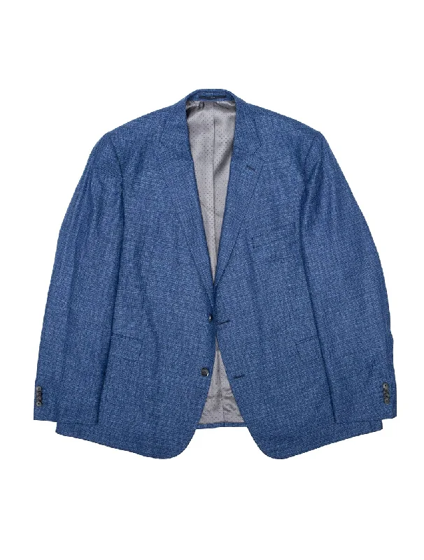 Plain Weave Jacket Blue Front Pockets Side Pockets Patch Pockets