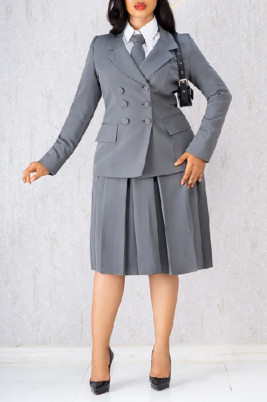 Elegant Double Breasted Blazer & Skirt Set Women's Short Blazer