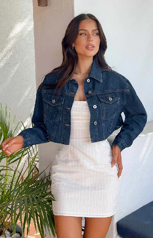 Helena Dark Wash Denim Cropped Jacket Elasticated Jacket Padded Jacket Insulated Jacket Helena Dark Wash Denim Cropped Jacket Elasticated Jacket Padded Jacket Insulated Jacket