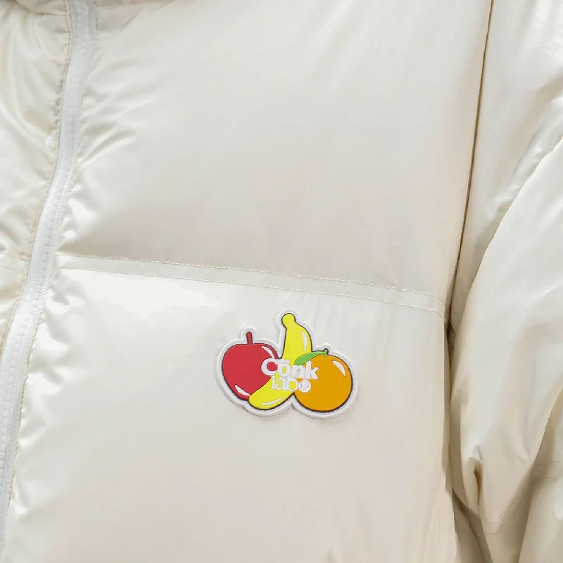 Down Puffer Jacket with Fruit Embroidery Snapped Jacket Toggled Jacket Drawstring Jacket Down Puffer Jacket with Fruit Embroidery Snapped Jacket Toggled Jacket Drawstring Jacket