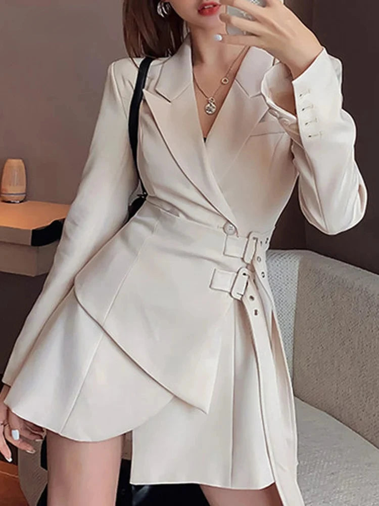 Mini Party Blazer Dress Women Korean One-piece Office Lady Elegant Dress Chic Sashes Design Long Sleeve Clothes Winter Women's High-End Blazer