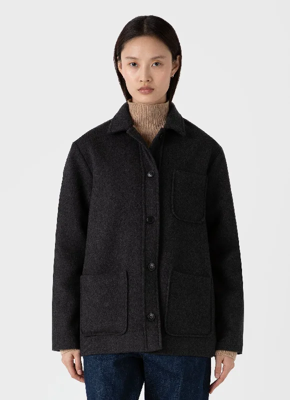 Women's Double Faced Twin Pocket Jacket in Charcoal Melange Faux Fur Fabric Real Fur Fabric Shearling Fabric Women's Double Faced Twin Pocket Jacket in Charcoal Melange Faux Fur Fabric Real Fur Fabric Shearling Fabric