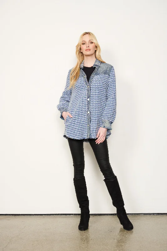 HOLMES & FALLON | Denim Jacquard Jacket Zip Front Button Front Snap Front