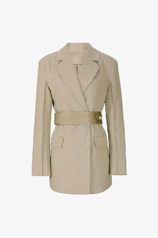 Modern Lapel Padded Shoulder Cinched Waist Belted Micro Mini Blazer Dress Women's Elegant Suit Modern Lapel Padded Shoulder Cinched Waist Belted Micro Mini Blazer Dress Women's Elegant Suit