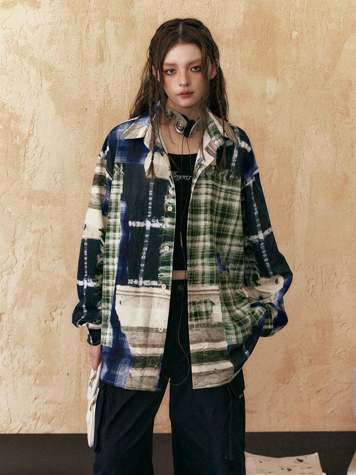 Ezek Oversized Patchwork Plaid Shirt - Unisex Grunge Tie-Dye Flannel Button-Up Jacket Denim Jacket Leather Jacket Suede Jacket Ezek Oversized Patchwork Plaid Shirt - Unisex Grunge Tie-Dye Flannel Button-Up Jacket Denim Jacket Leather Jacket Suede Jacket