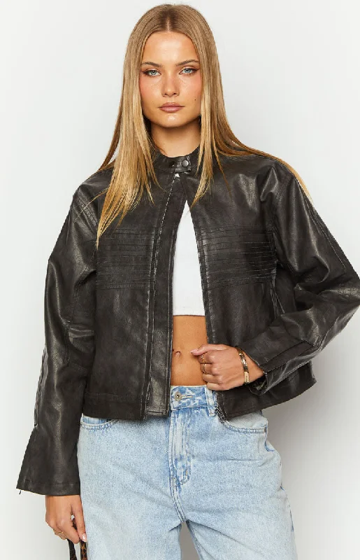 Sam Vintage Black PU Jacket Anorak Shell Jacket Lightweight Jacket