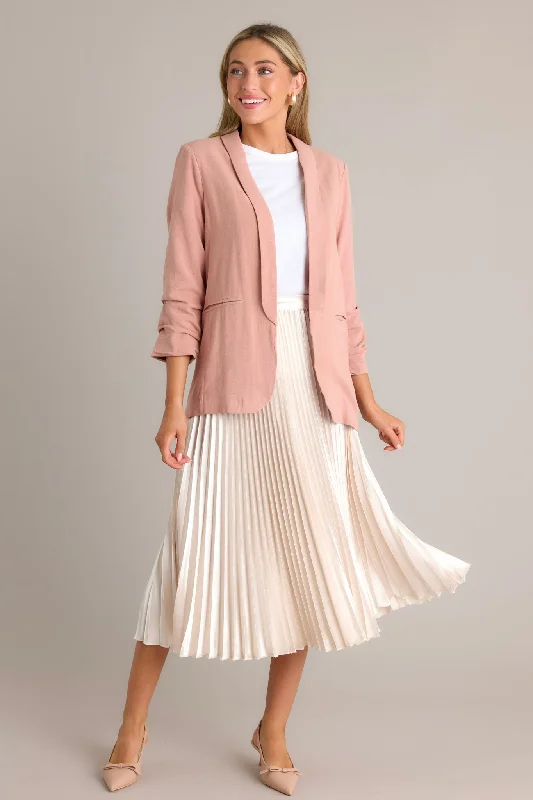 It's My Call Rose Pink Linen Blazer Women's Simple Jacket
