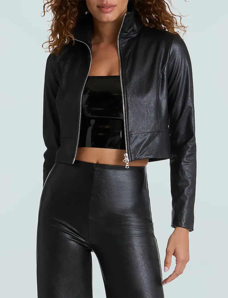 Commando Faux Leather Cropped Biker Jacket Appliqued Jacket Beaded Jacket Sequined Jacket