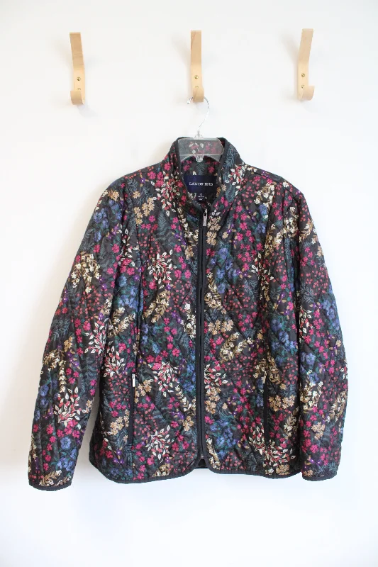 Lands' End Black Multi-Colored Floral Quilted Jacket | 1X Trench Coat Raincoat Waterproof Jacket Lands' End Black Multi-Colored Floral Quilted Jacket | 1X Trench Coat Raincoat Waterproof Jacket