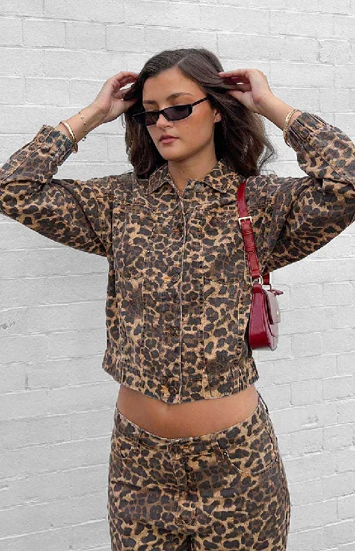 Lioness Carmela Leopard Print Denim Jacket Oversized Jacket Tailored Jacket Straight Jacket Lioness Carmela Leopard Print Denim Jacket Oversized Jacket Tailored Jacket Straight Jacket