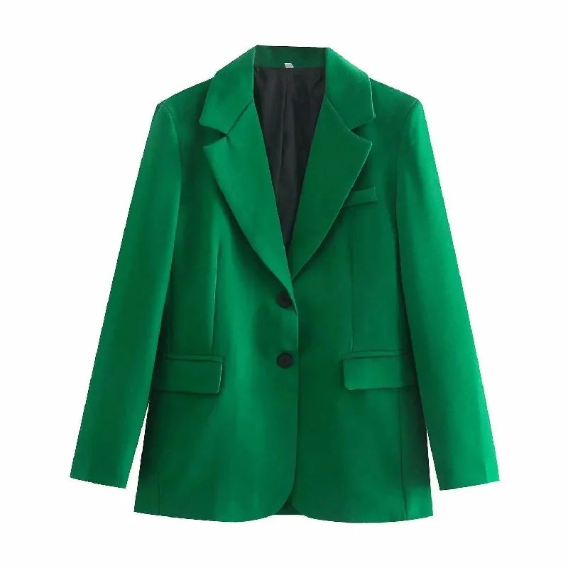 Dark Green Blazer Women - Casual - Plain-Solid Silk Women's Blazer