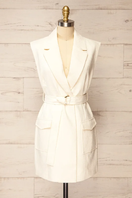 Abbotsford | White Sleeveless Tweed Blazer Dress Women's Vintage Suit