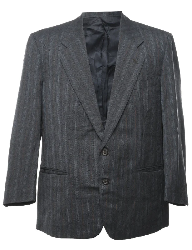 Striped Navy & Black Blazer - L Women's Classic Suit