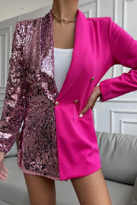 Lilipretty Malibu Queen Colorblock Sequin Blazer Dress Women's Patchwork Suit