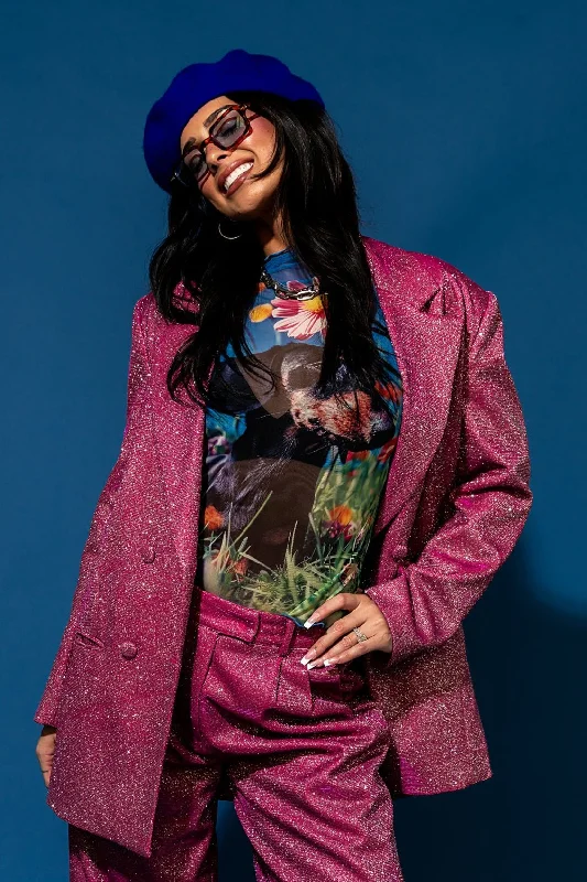 To The Disco Sparkle Boyfriend Blazer in Pink Women's Unique Blazer
