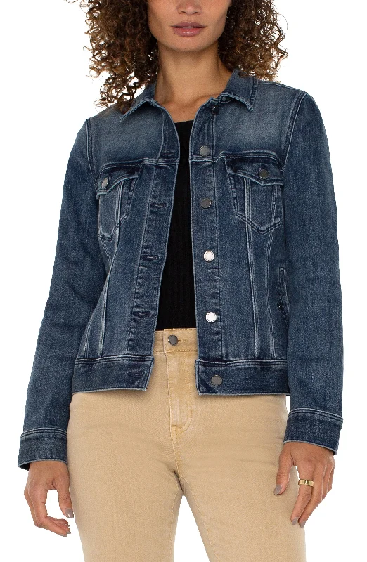 Liverpool Classic Blue Denim Jean Jacket w Pockets Front Pockets Side Pockets Patch Pockets Liverpool Classic Blue Denim Jean Jacket w Pockets Front Pockets Side Pockets Patch Pockets