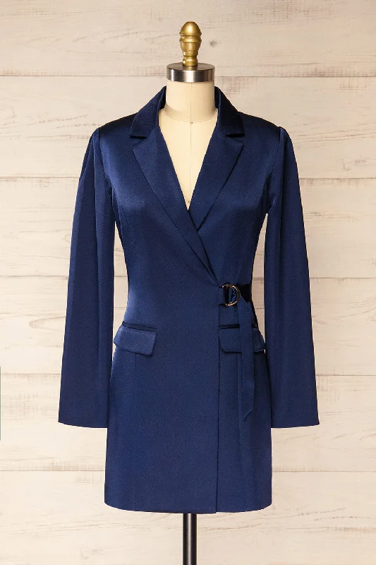 Cherbourg | Short Navy Blazer Dress w/ Shoulder Pads Fashion Women's Blazer