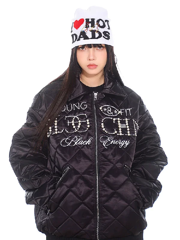 Crystal Logo Quilted Jacket Rayon Fabric Velvet Fabric Corduroy Fabric