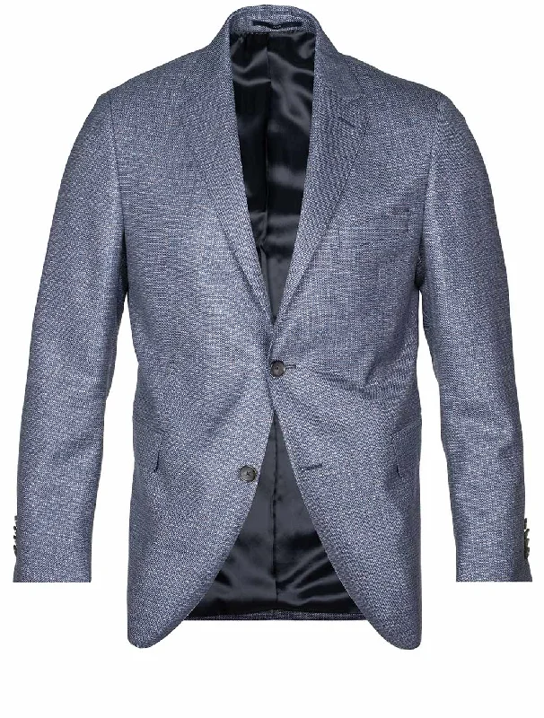 Self Check Jacket Blue Notch Collar Peter Pan Collar Cowl Neck