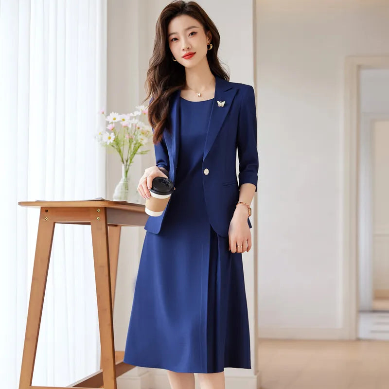 Getadme Elegant Professional Women Suit Fashionable Minimalist Style to Show the Workplace Style Dress with Blazer New in Matching Sets Women's Trendy Blazer Getadme Elegant Professional Women Suit Fashionable Minimalist Style to Show the Workplace Style Dress with Blazer New in Matching Sets Women's Trendy Blazer