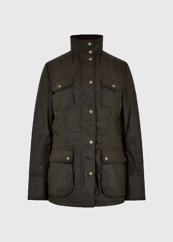 Munsboro Wax Jacket - Verdigris A-Line Jacket Boat Neck Shawl Collar