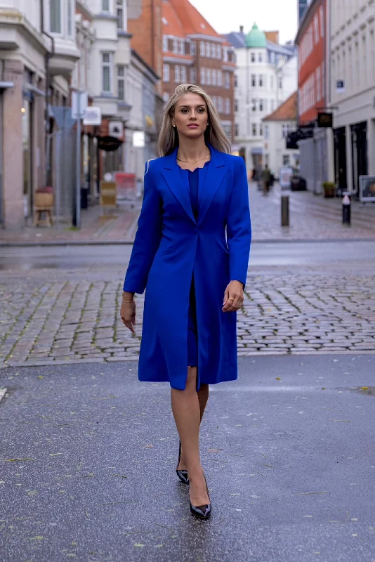 VALENTINA (STRONG) ROYAL BLUE LONG BLAZER JACKET W. DOUBLED COLLAR DETAIL Nylon Jacket Polyester Jacket Spandex Jacket VALENTINA (STRONG) ROYAL BLUE LONG BLAZER JACKET W. DOUBLED COLLAR DETAIL Nylon Jacket Polyester Jacket Spandex Jacket