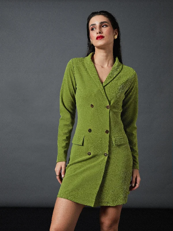Lyush Women Olive Double Breasted Blazer Dress Women's Custom Suit