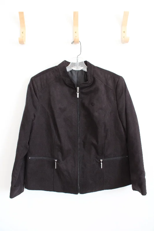 Alia Black Suede Full Zip Jacket | 14 Petite Nylon Fabric Polyester Fabric Spandex Fabric Alia Black Suede Full Zip Jacket | 14 Petite Nylon Fabric Polyester Fabric Spandex Fabric