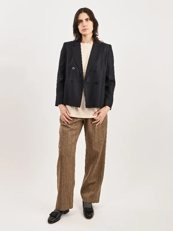 Navy Double Breasted Boxy Blazer Women's Denim Suit