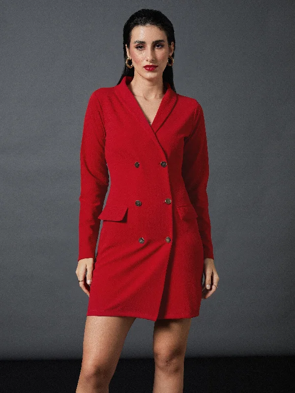 Lyush Women Red Double Breasted Blazer Dress Women's Unique Blazer