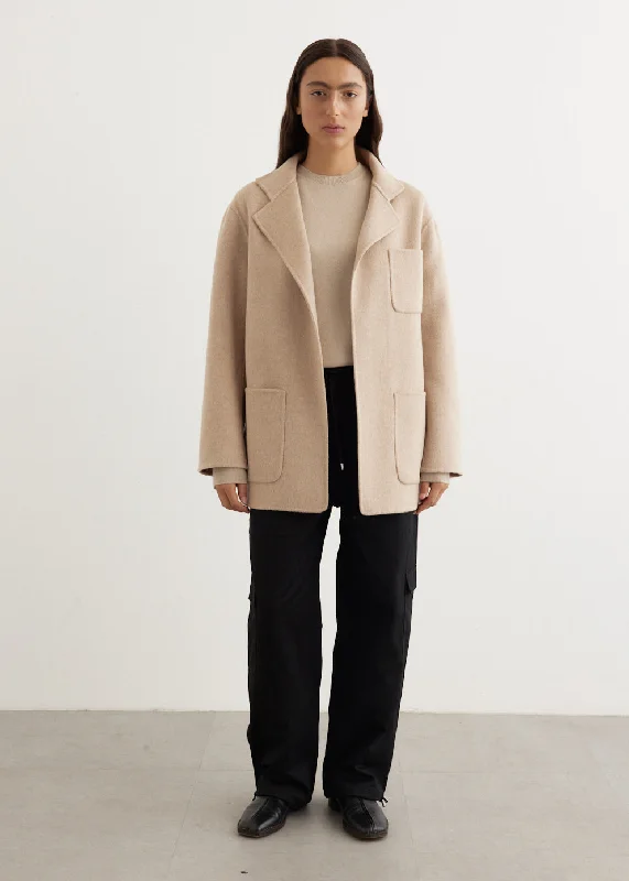 Patch Pocket Double Jacket Boat Neck Shawl Collar Notched Collar
