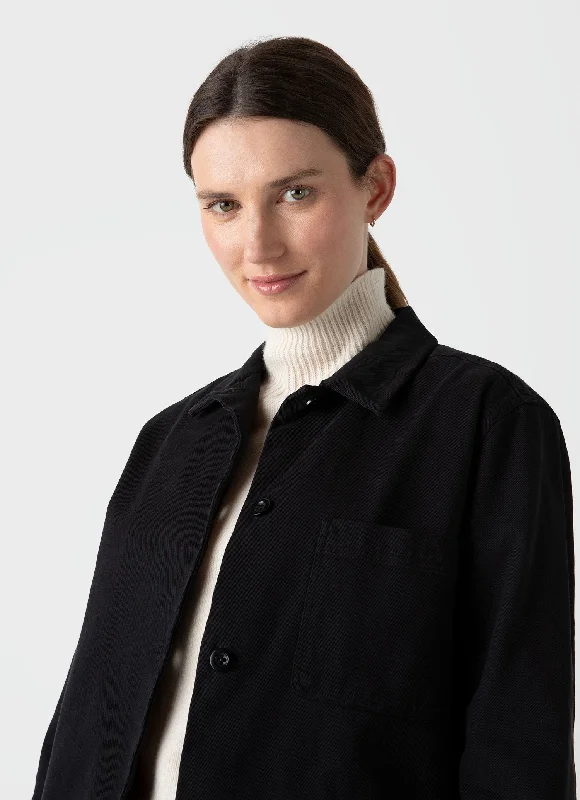 Women's Chore Jacket in Black Chenille Fabric Brocade Fabric Lace Fabric