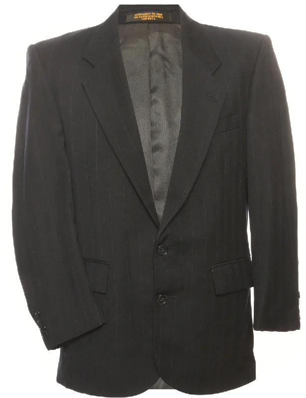 Striped Navy & Black Blazer - L Women's Elegant Blazer