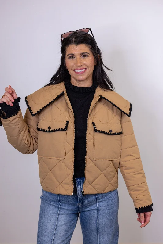 Embroidered Favorite Tan Puffer Jacket Elasticated Jacket Padded Jacket Insulated Jacket Embroidered Favorite Tan Puffer Jacket Elasticated Jacket Padded Jacket Insulated Jacket